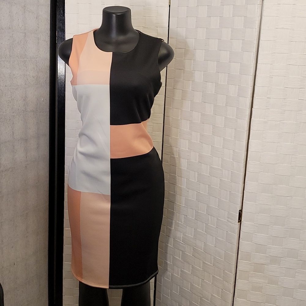 BRAND NEW NY COLLECTION COLORBLOCK ROUND NECKLINE SHEATH DRESS